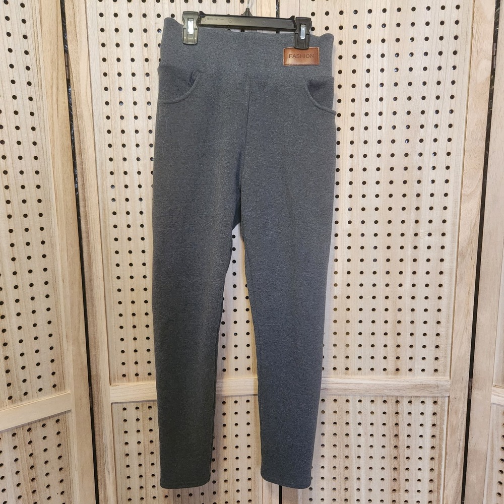 Fashion Leggings Pants Womens Warmer Gray Stretch Waist Size L Comfy Lined